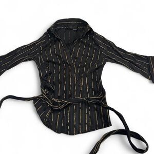 Zara Women's Brown and Gold Button Blouse